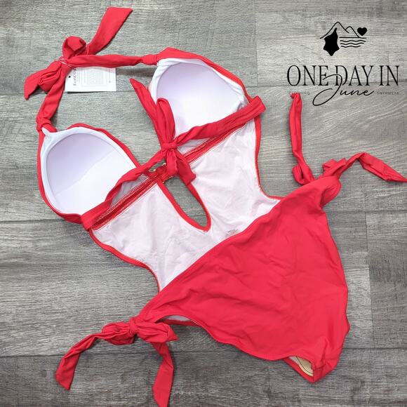 Eomenie Halter Cut Out Tie One Piece Swimsuit Size M - Picture 5 of 5